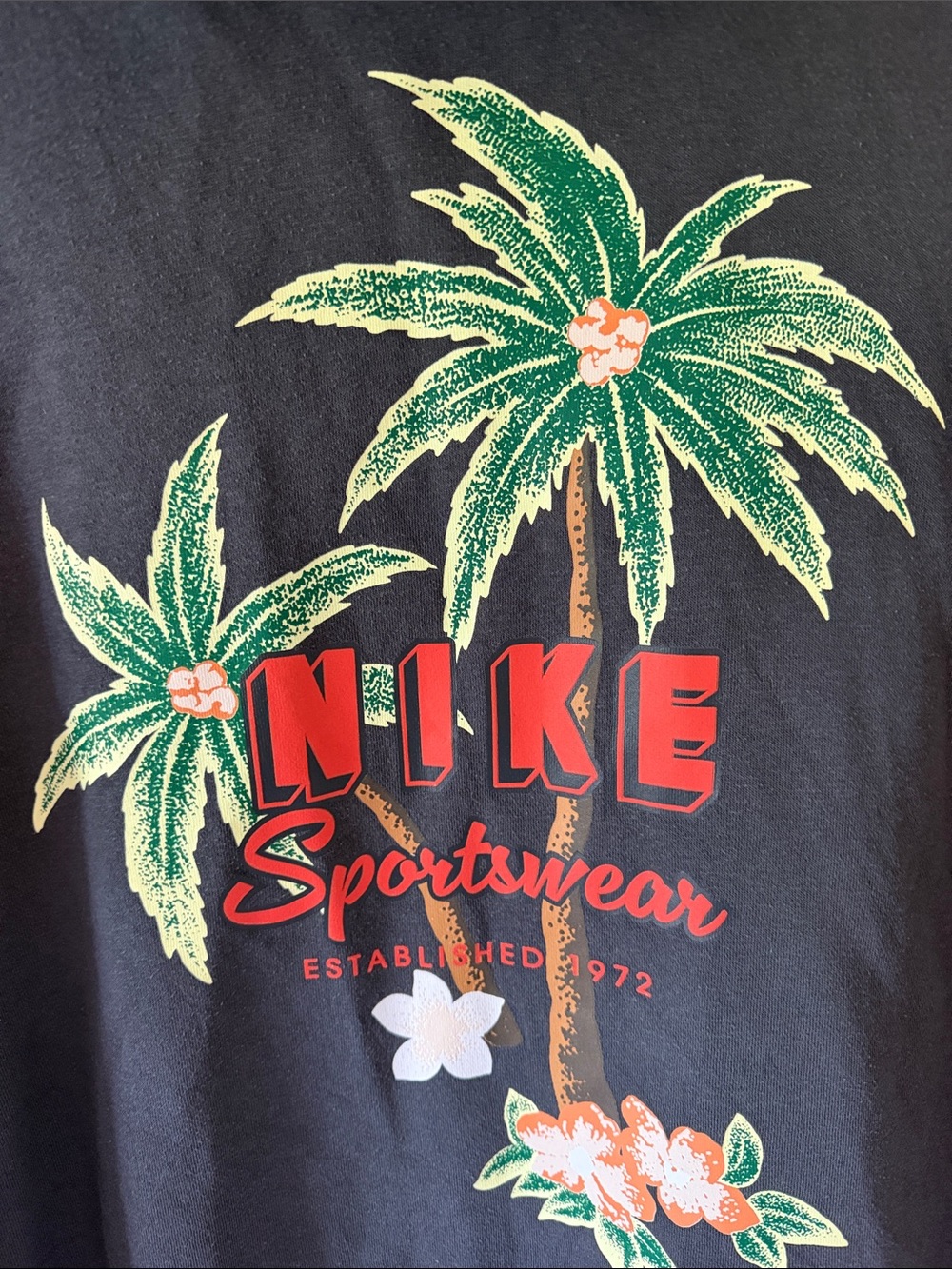 Nike Black Zip Up Hoodie with Tropical Palm and Floral Print. Size Large. - Picture 6 of 11